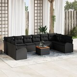 vidaXL 11-delni vrtni sofa set z blazinami Črna Poli Ratan Akacija Cene