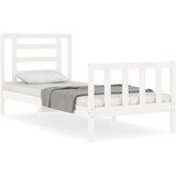 Maison Chic Posteljni okvir - Enojna postelja - Postelja za odrasle z vzglavjem bel trden les-J15795, (21763792) Cene