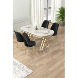 Hanah home trpezarijski set Lai, sto i 4 stolice, ploča u dekoru belog mermera, zlatne noge, crna tkanina Babyface | Eponuda.com