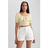 Defacto Fitted Square Neck Printed Short Sleeve Crop Blouse | ePonuda.com