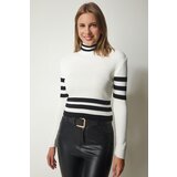  Women's Ecru Stand Up Collar Corduroy Crop Knitwear Sweater | shoptok.hr