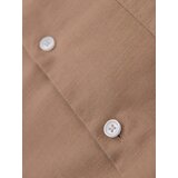Ombre Men's linen shirt with stand-up collar and pocket REGULAR FIT - light brown | Shoptok.si