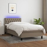 Krevet box spring s madracem LED smeđesivi 90x190 cm tkanina | Eponuda.com