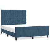 The Living Store Posteljni okvir z vzglavjem temno moder 140x190 cm žamet - Posteljni Okvir Z Vzglavjem, (21492614) | Shoptok.si