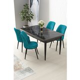 Hanah home Nil - Black Marble, Turquoise Black MarbleTurquoise Dining Table & Chairs Set (5 Pieces) | ePonuda.com
