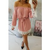 Kesi Dress with lace with a tie at the waist dark pink | shoptok.hr