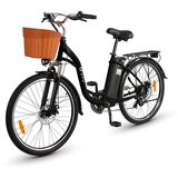 DYU C6 Retro električno mestno kolo, 250 W 36 V 12,5 Ah, s košaro in zadnjim prtljažnikom, črno, (21960320) | Shoptok.si