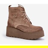 Zazoo Suede Women's Platform And Wedge Ankle Boots Insulated Beige 60499 | shoptok.hr