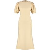 Trendyol Stone Body Wrap Midi Woven Balloon Sleeve Dress Cene