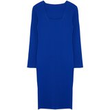 Trendyol Curve Saks Corduroy Knitwear Plus Size Dress Cene