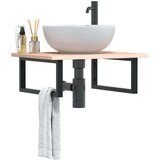  Stenska polica za umivalnik jeklo in trdna hrastovina, (21326037) | Shoptok.si