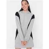 Trendyol Black-gray mottled hoodie dress - Women