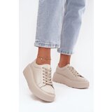 EVENTO Leather Sneakers on a Thick Platform Beige Sylvessa Cijene