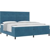 Box Spring Postelja z Vzmetnico Temno Modra 200x200 cm Žamet, (22052033) | Shoptok.si