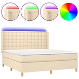 vidaXL Box spring postelja z vzmetnico LED krem 160x200 cm blago, (20901489) Cene
