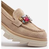 Resti Light brown openwork women's moccasins with ornament Bokkso- Footwear | Shoptok.si
