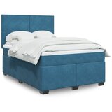 vidaXL Box spring postelja z vzmetnico modra 160x200 cm žamet | Shoptok.si