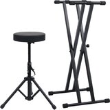  Set stalka za klavijature s dvostrukim nosačem i stolcem crni | shoptok.hr