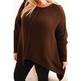 Kesi Włoski Women's Plus Size sweater with acrylic, loose fit and 3/4 sleeves brown | Shoptok.si