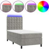 Maison Chic Box spring postelja - Vzmetna postelja z vzmetnico LED svetlo siva 90x200 cm žamet SL21874, (21900021) Cene