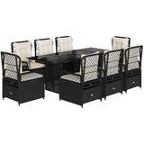  9-dijelni vrtni blagovaonski set s jastucima crni od poliratana | shoptok.hr