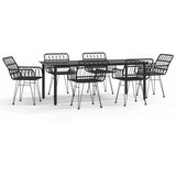  7-dijelni vrtni blagovaonski set od poliratana crni Crna Dužina stola 200 cm | shoptok.hr