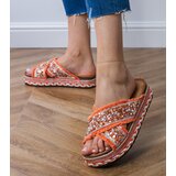 D/CEO Orange flip-flops with rhinestones on the straps Kelara | Shoptok.si
