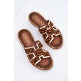 Zazoo Leather Flat Slippers With Panther Print | Shoptok.si