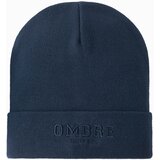 Ombre Men's knitted beanie hat with embroidered inscription - navy blue Cene