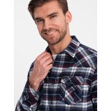 Ombre Men's checkered flannel shirt with pockets - navy blue and red | Eponuda.ba