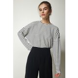 Happiness İstanbul Women's White Striped Knitted Blouse Cene