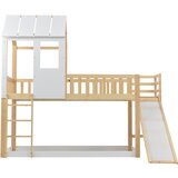 Lumor Dvoposteljna postelja iz masivnega lesa 90x200 cm - z lestvijo in drsnikom - z letvami - naravna, (22068492) u