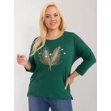 Fashion Hunters Dark green casual plus size blouse with appliqué