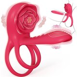 SuperLove Vibrating Cock Ring Sleeve with Rose Clitoral Stimulator Red | shoptok.hr