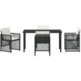 vidaXL set za objedovanje u vrtu od 5 dijelova s jastučićima crno-krem, vrtni stol crni 140x80x73 cm s kaljenim staklom | shoptok.hr