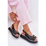 Zazoo Women's leather wedge sandals with bow 1882 black | Shoptok.si