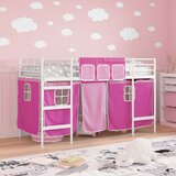  Krevet na kat za djecu s zavjesama Bijela i roza 90 x 190 cm | shoptok.hr