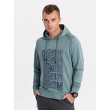 Ombre Men's non-stretch kangaroo sweatshirt with hood and print - turquoise Cijene