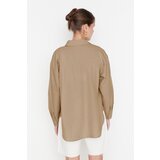 Trendyol Gray Single Pocket Boyfriend Wide Fit Cotton Woven Shirt | Shoptok.si