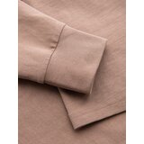 Ombre Men's cotton longsleeve with striped U neckline and embroidery - brown | Shoptok.si