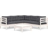 Maison Chic Seti vrtnega pohištva - Vrtna garnitura - Vrtni pohištvo set 6-delna z blazinami bela trdna borovina, (21817427) | Shoptok.si