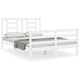 The Living Store Posteljni okvir z vzglavjem bel 140x190 cm trden les - Posteljni Okvir, (21531408) | Shoptok.si