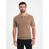 Ombre Men's cotton structured knit polo shirt - light brown | Eponuda.ba