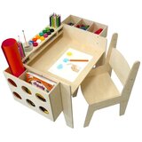Ginger Home Dječji drveni radni stol s podesivim stolčićem i organizatorom, Montessori stol za crtanje, 77x50x52 cm | shoptok.hr