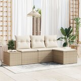 vidaXL 4 Delni vrtni kavč set z blazinami Bež Poli ratan | Shoptok.si