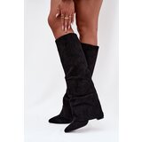 Boto Insulated Women's Boots with Turned Shaft on Heel Eco Suede Black Elivira | shoptok.hr