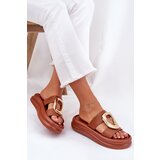 Boto Women's Platform Sandals with Golden Detail Camel Ularinea | Shoptok.si