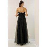 By Saygı Strapless Waist Buckled Front Draped Lined Long Tulle Dress | Shoptok.si