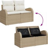 vidaXL 11-dijelni vrtni sofa set s jastučićima bež poli ratan akacija, 2-sjedalna vrtna sofa s pohranom i jastučićima bež poli ratan, 3-dijelni vrtni set za objedovanje s jastučićima bež poli ratan akacija | shoptok.hr