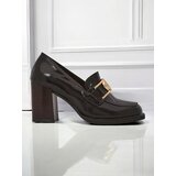 Resti Persephone Nero Women's Block Heel Loafers Eco Leather Gold Buckle | ePonuda.com